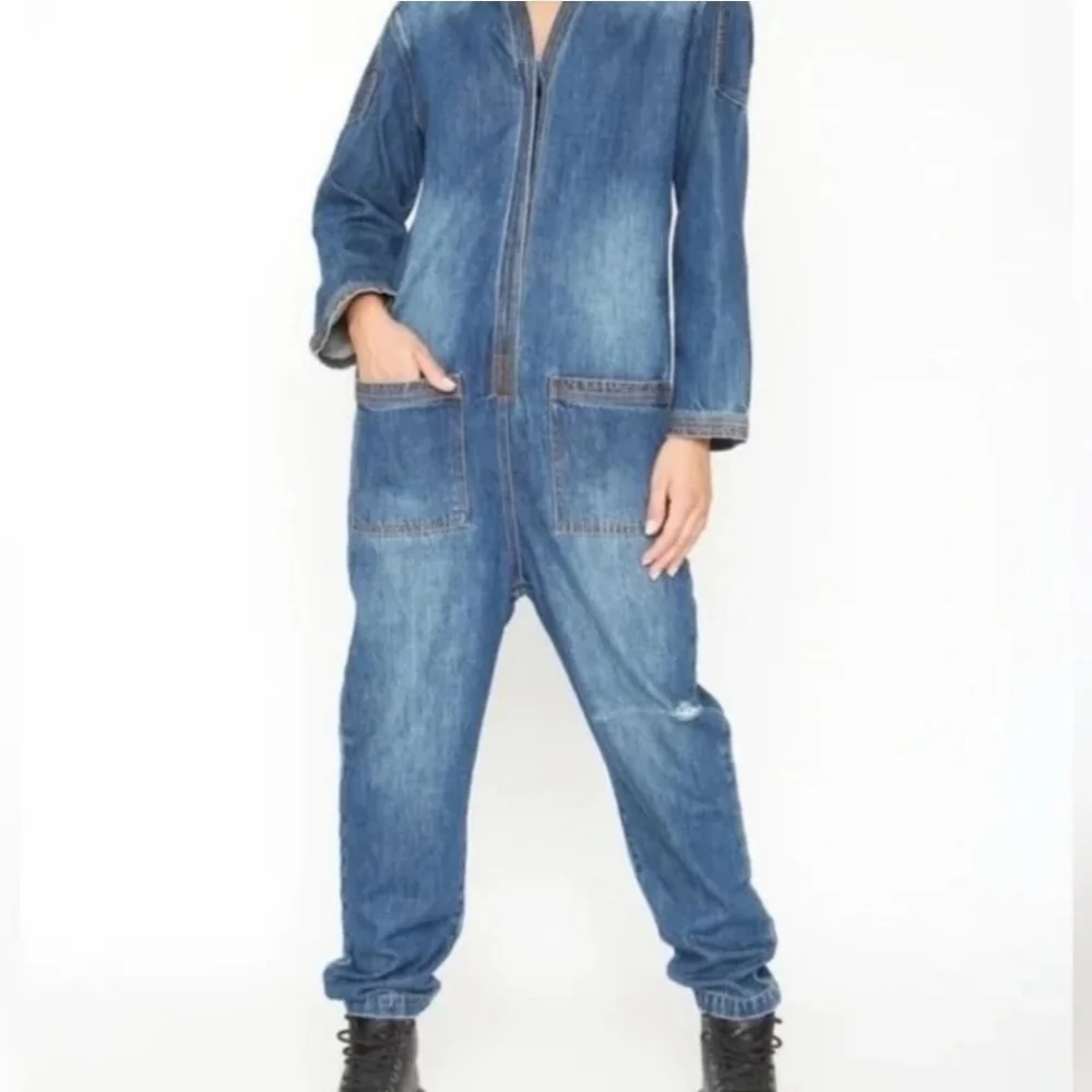 NWR Sandrine Rose X Free People Distressed Y2K 90s jumpsuit coverall jeans XS